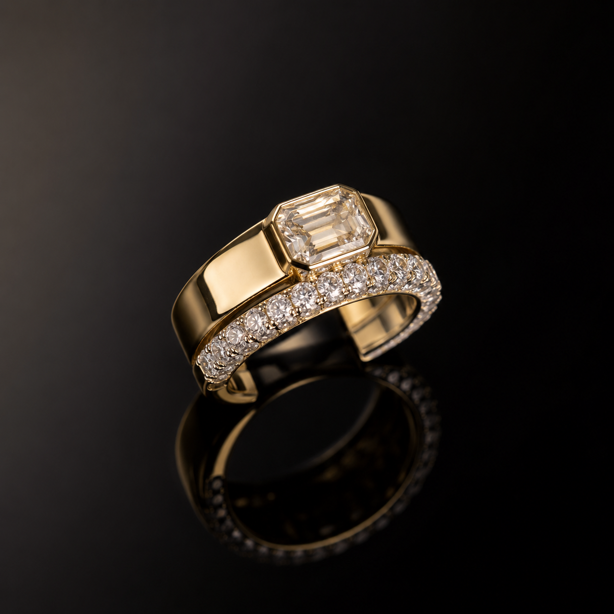 Bespoke emerald-cut diamond ring by Ardelli