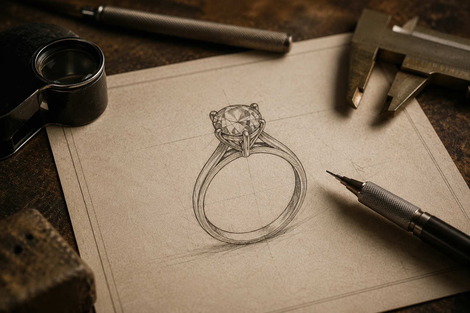Hand-drawn ring sketch on paper